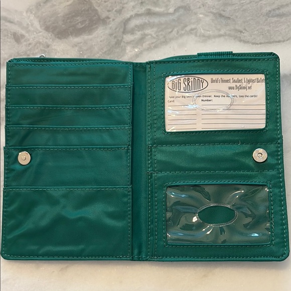 Big Skinny Teal Wallet with Zipper - Picture 5 of 11